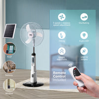 16" Solar Powered Rechargeable Fan| EL-1612-SPSF