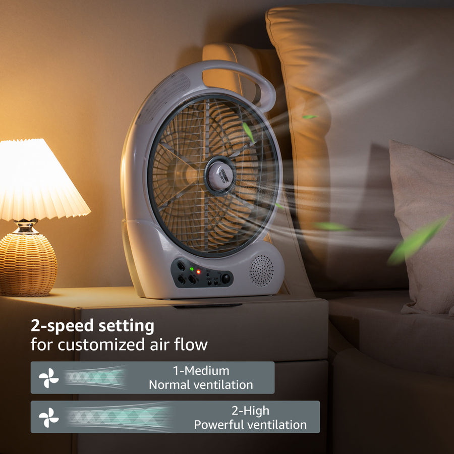 10" Rechargeable Fan with LED Light and Radio | EL-8210F